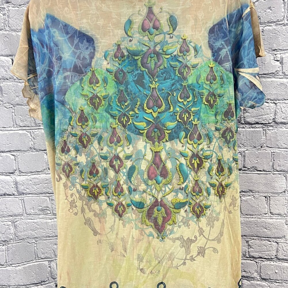 Live And Let Live Womens 1X Multicolor Embellished Top With Paisley Design - Picture 6 of 6